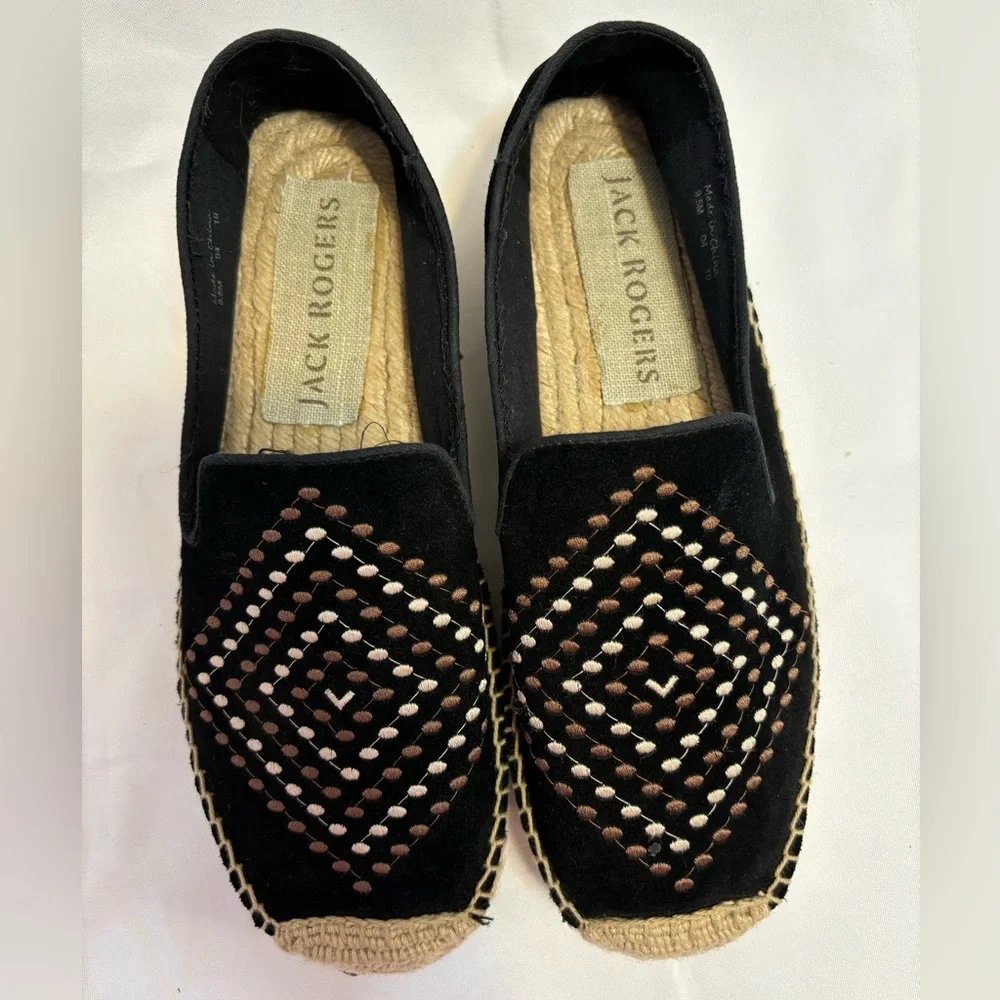 Jack Rogers Luna Suede Embroidered Detail Slip On Espadrilles Women Size 9.5